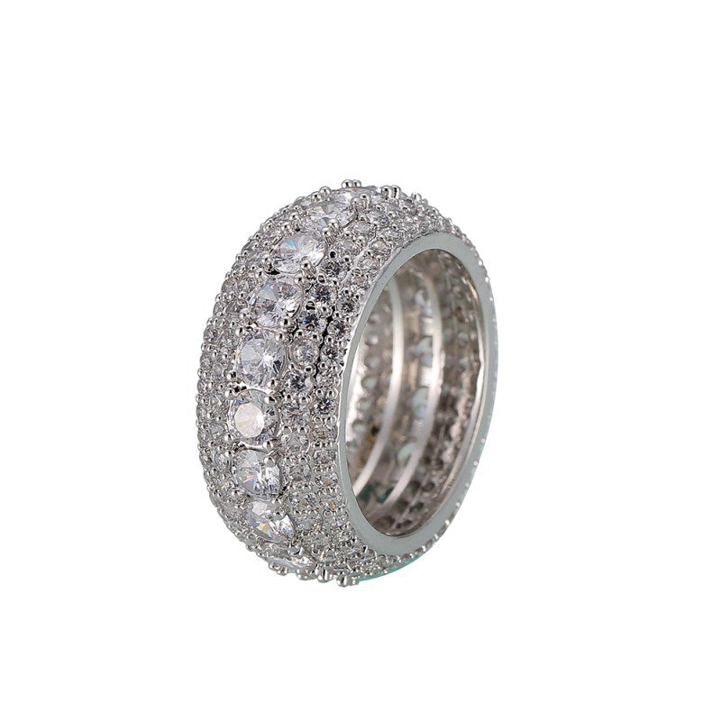 Hip-hop copper micro-inlaid five-row full zircon ring