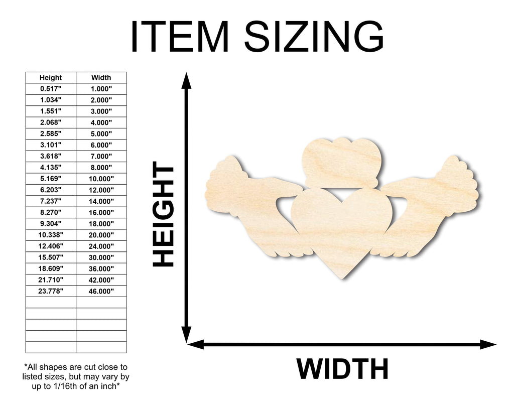 Tall Unfinished Wood Claddagh Shape - Irish Craft - up to 46" DIY