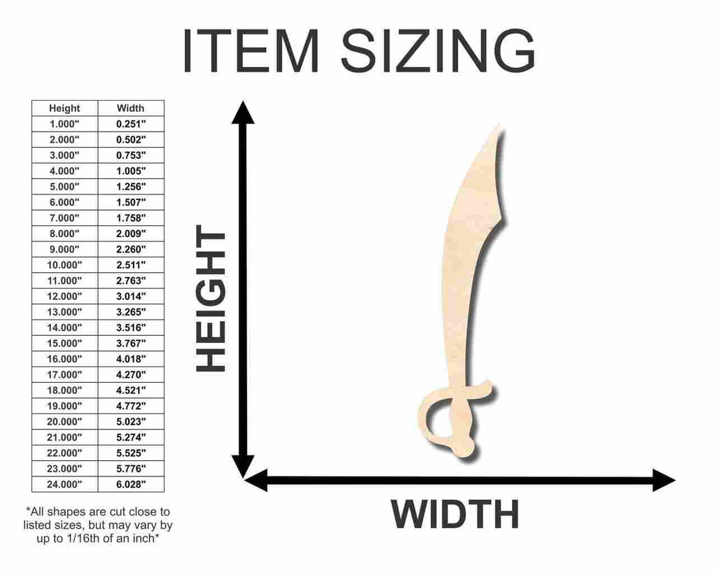 Unfinished Wood Cutlass Shape - Pirates - Craft - up to 46" DIY