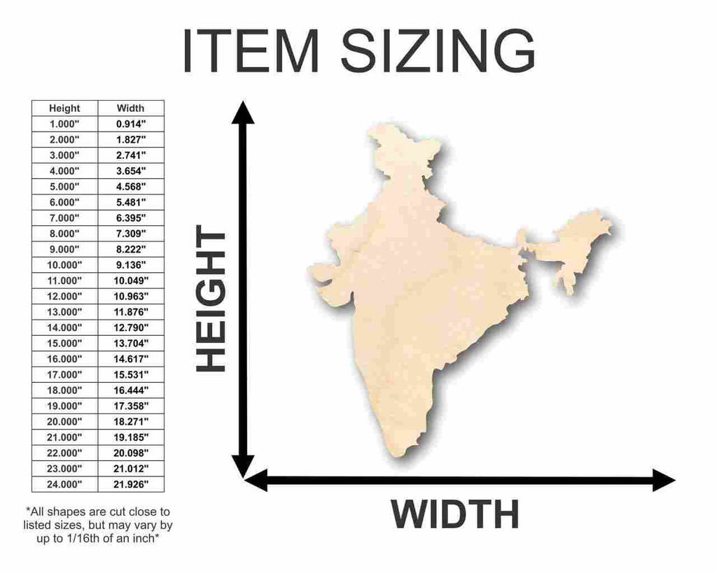 Unfinished Wood India Shape - Country - Craft - up to 46" DIY