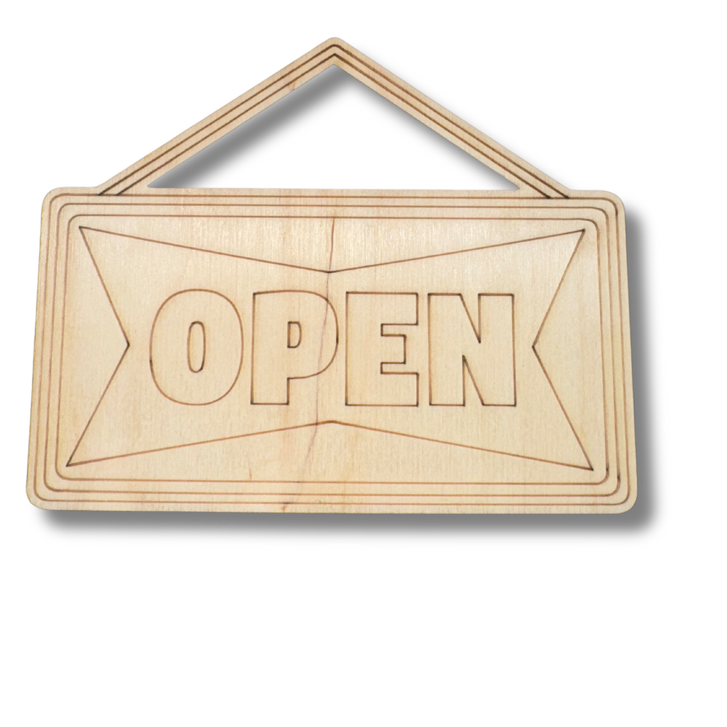 Unfinished Wood Etched Open Sign Shape | Paint By Line Crafts | up to 30" DIY