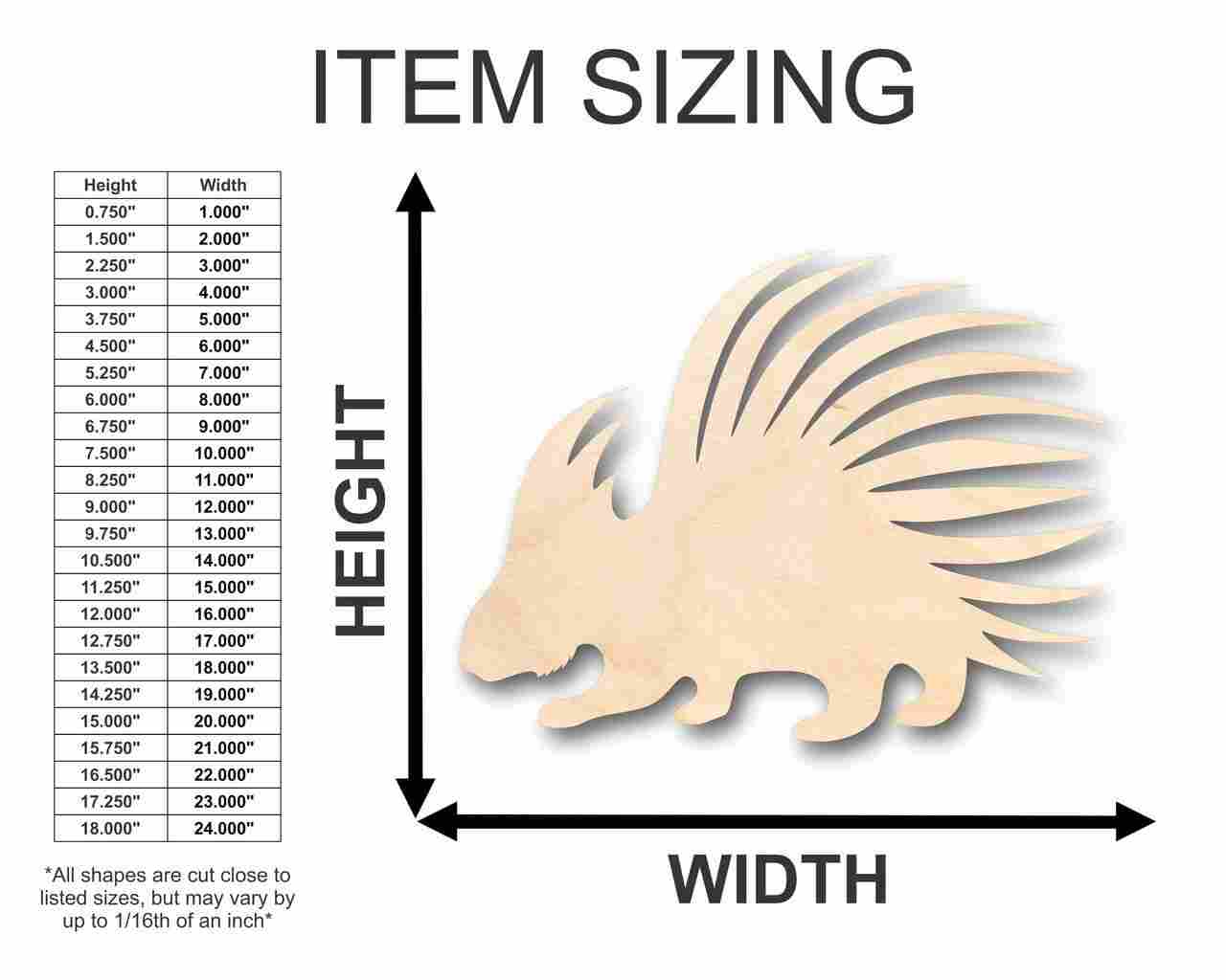 Unfinished Wood Porcupine Shape - Animal - Wildlife - Craft - up to 46" DIY