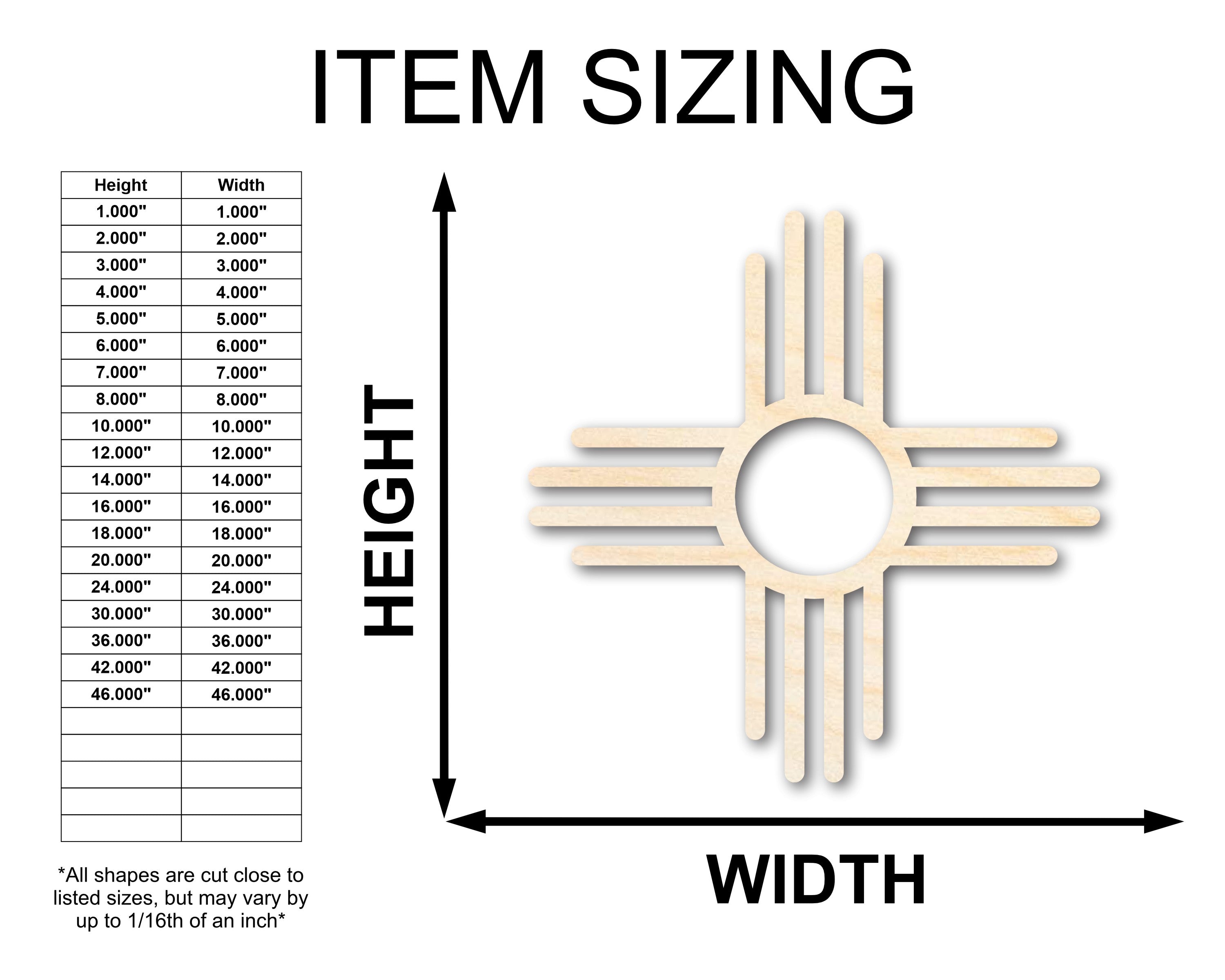 Unfinished Wood Zia Shape - Craft - up to 46" DIY
