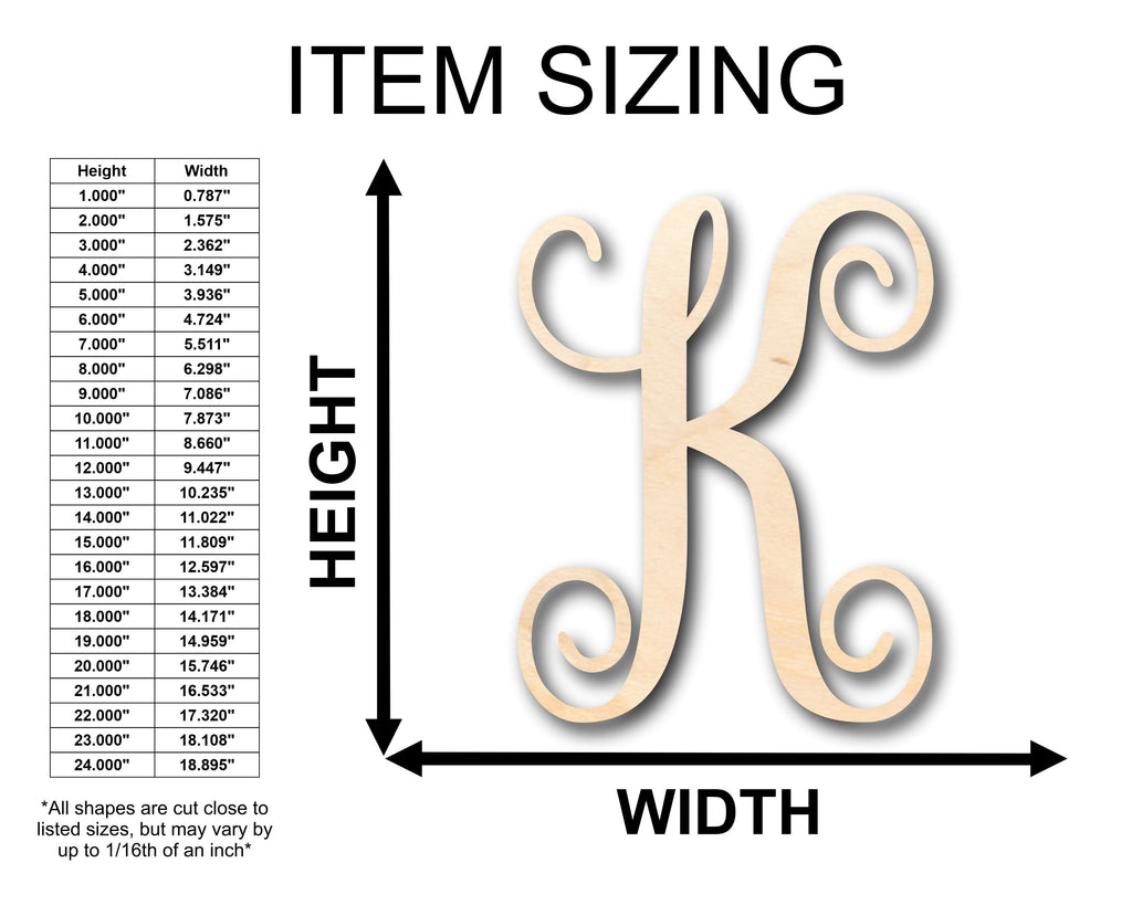 Unfinished Wood Monogram K Shape - Craft - up to 46" DIY