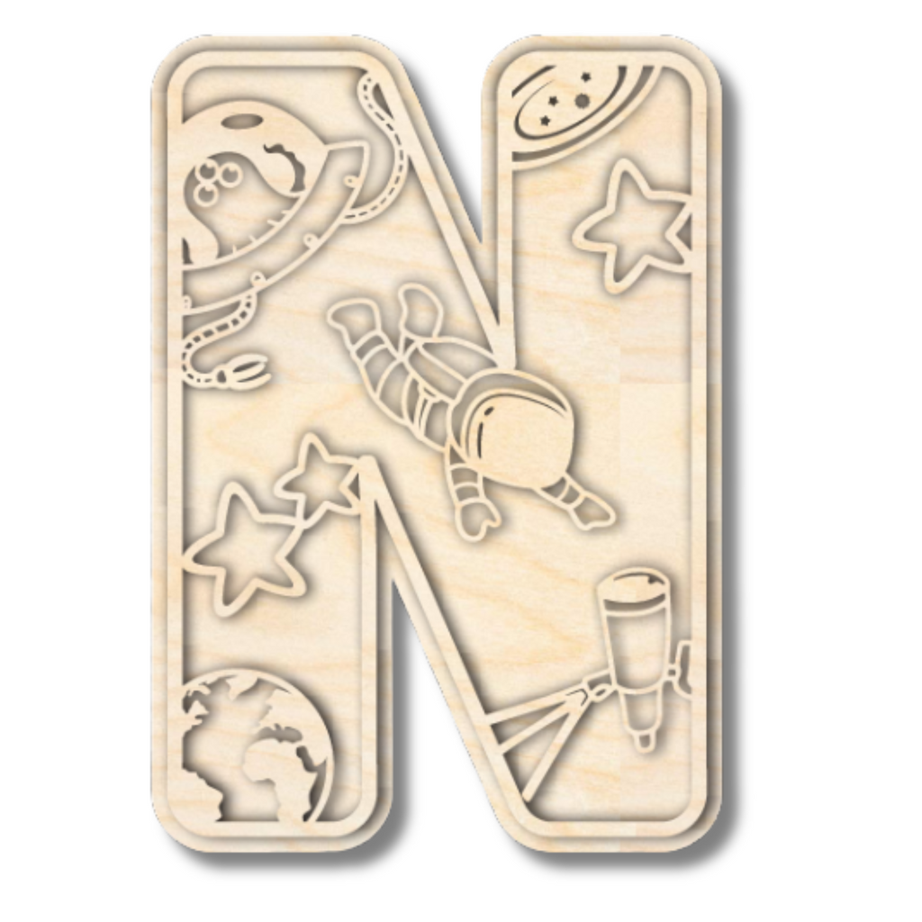 Unfinished Wood Layered Themed Letters | Space | A-Z | 2 Piece | up to 24"