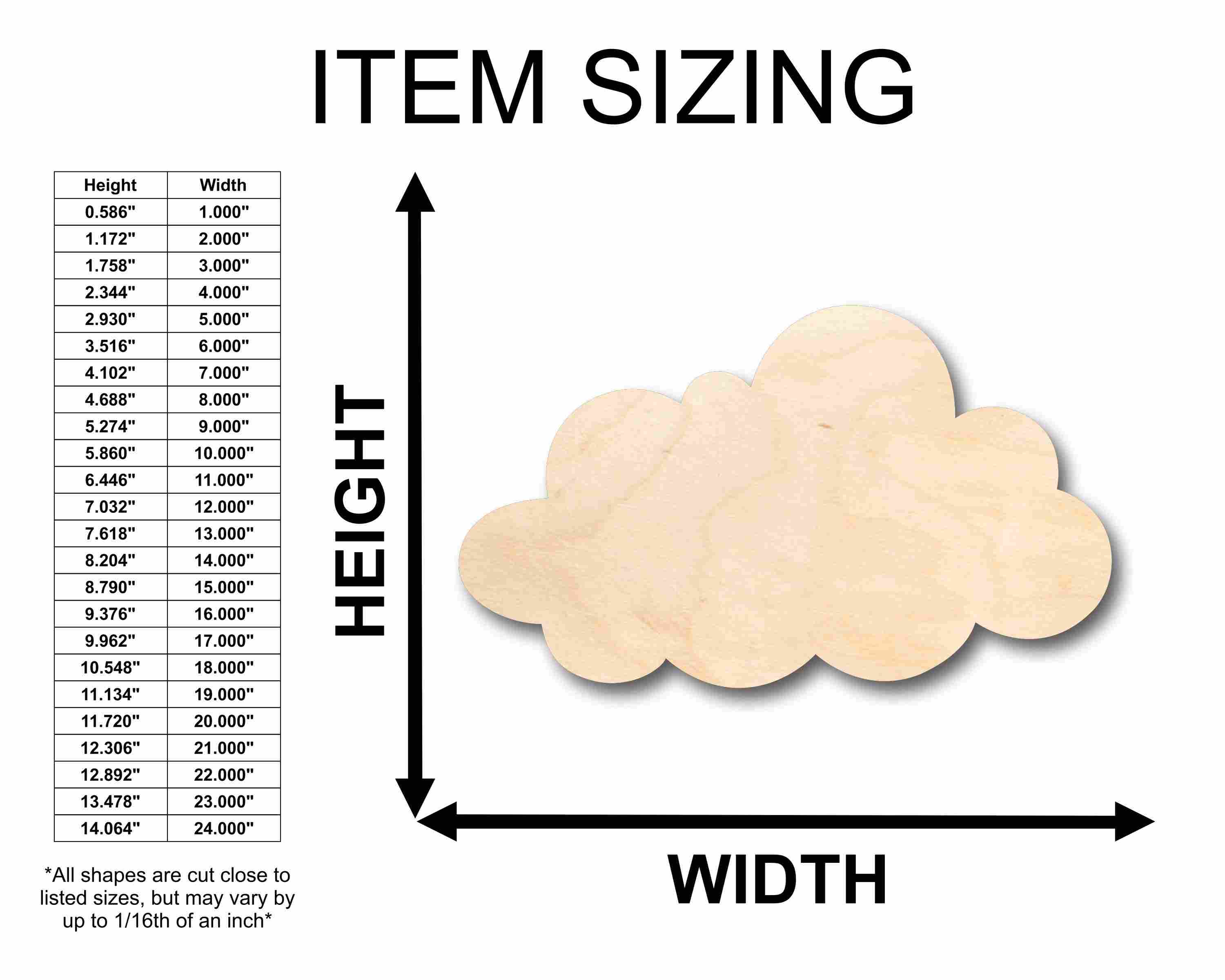 Unfinished Wood Cloud Silhouette - Craft- up to 46" DIY