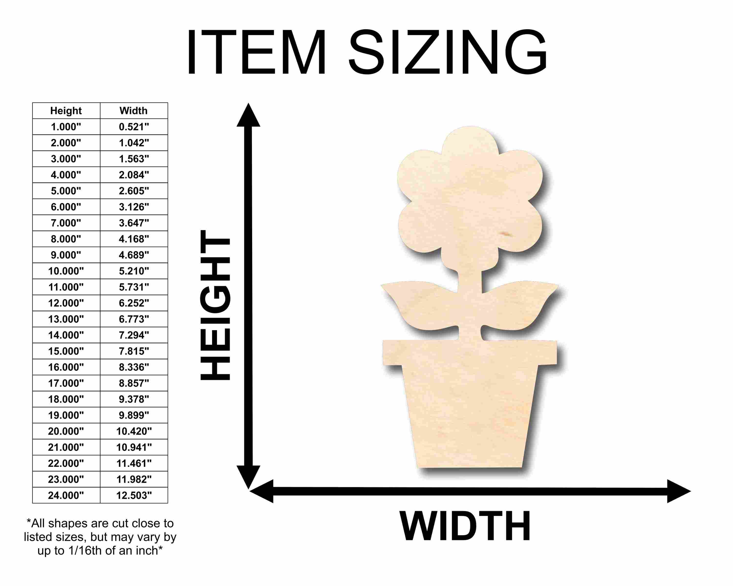 Unfinished Wood Flower in Pot Silhouette - Craft- up to 46" DIY