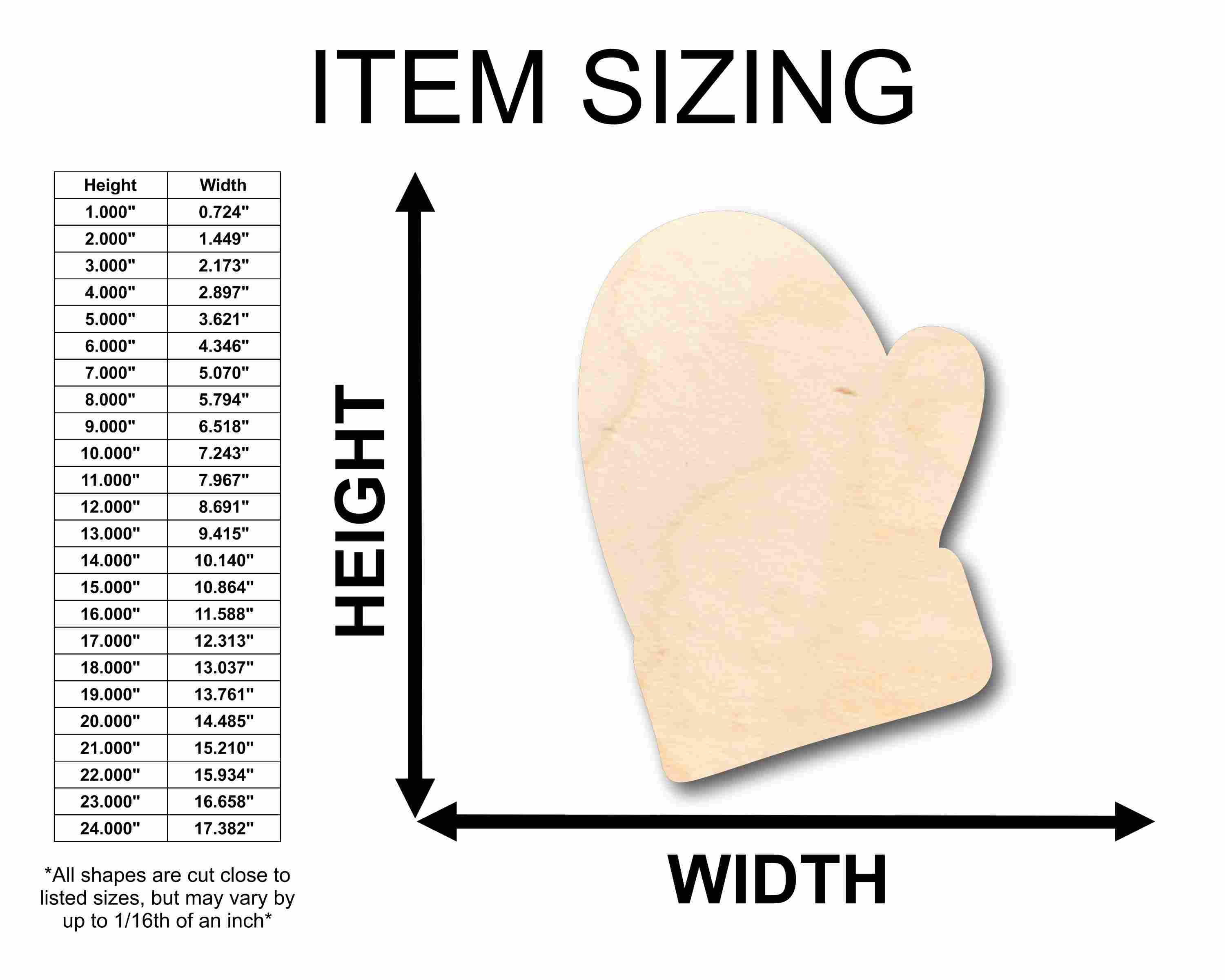 Unfinished Wood Mitten Silhouette - Craft- up to 46" DIY