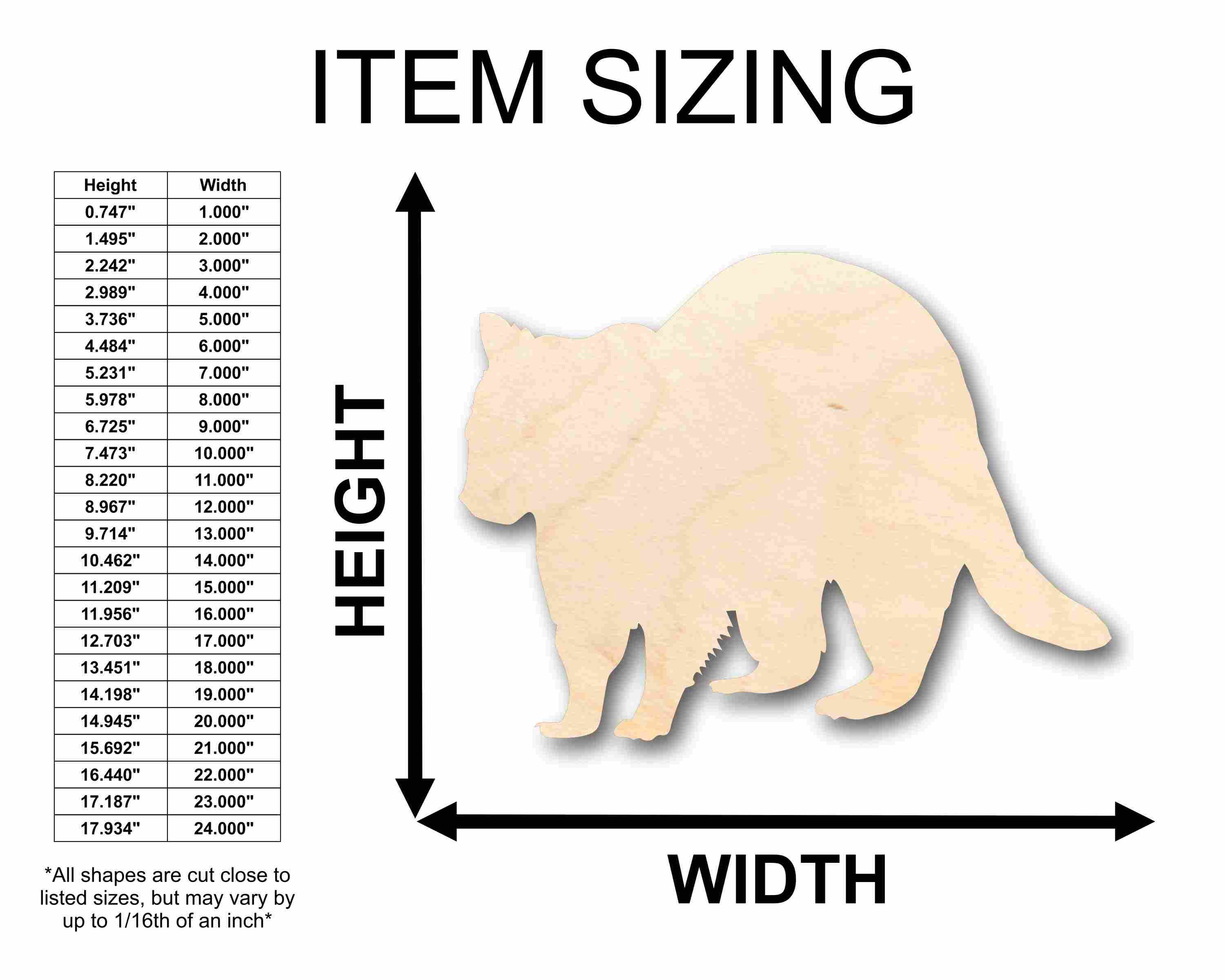 Unfinished Wood Raccoon Silhouette - Craft- up to 46" DIY