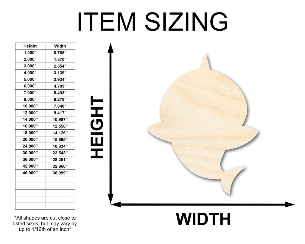 Unfinished Wood Cute Shark Shape - Craft - up to 46"