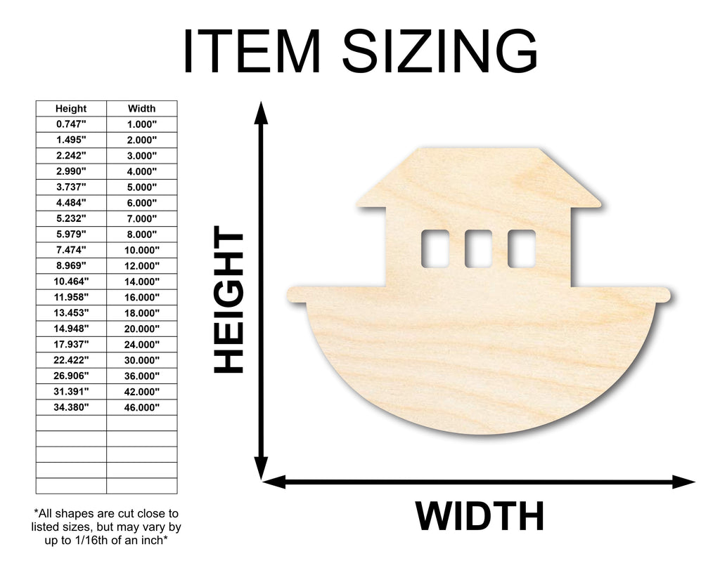 Unfinished Wood Noah's Ark with Windows Shape - Craft - up to 46"