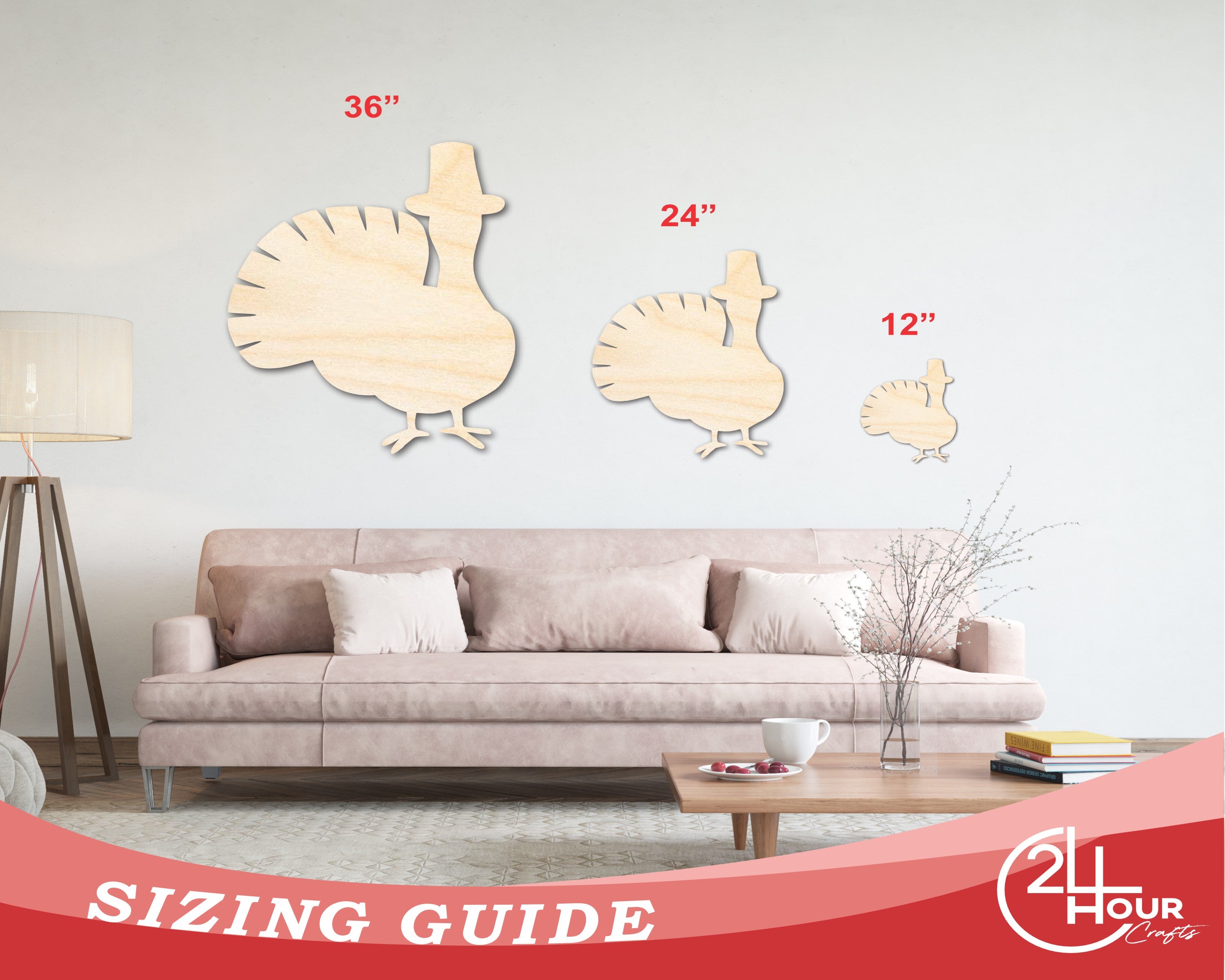 Unfinished Wood Pilgrim Turkey Shape - Craft - up to 46"