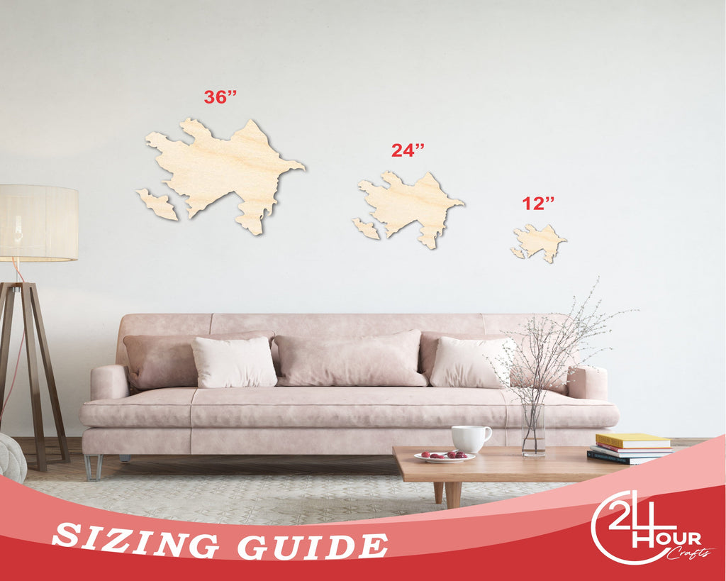 Unfinished Wood Azerbaijan Country Shape - Eastern Europe Craft - up to 46" DIY