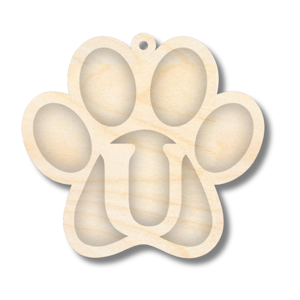 Unfinished Wood Layered Letter Paw Print Tags | A-Z | 2 Piece | 5" Wide | 1/8" Wood | Wood Craft DIY