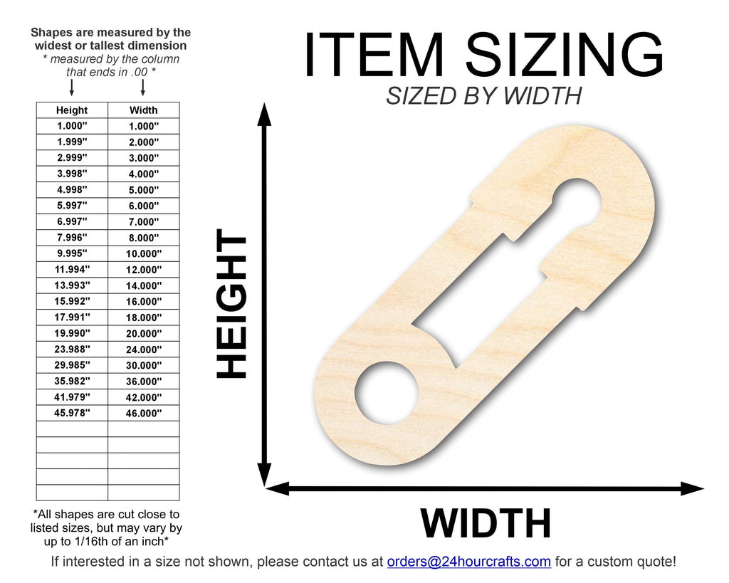 Unfinished Wood Cute Safety Pin Shape | DIY Craft Cutout | up to 46" DIY
