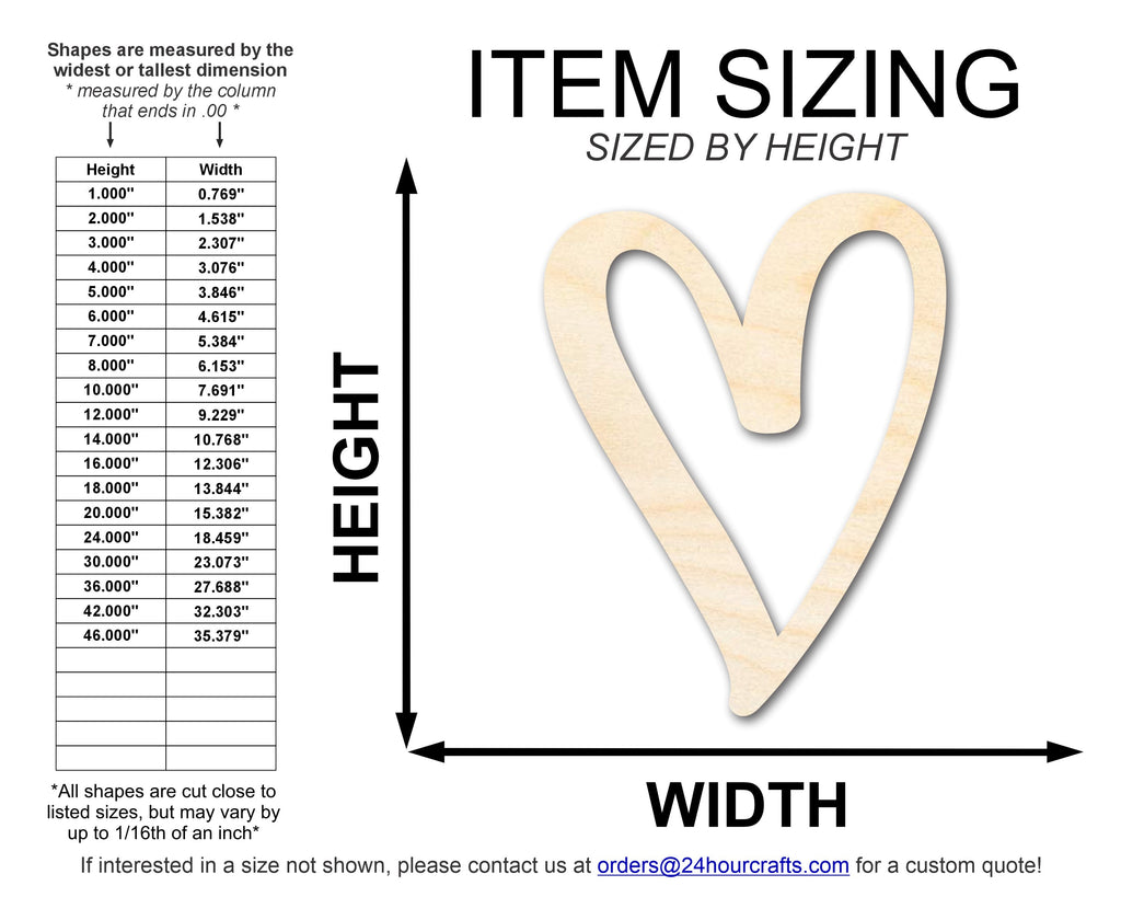 Unfinished Wood Heart Outline Shape | DIY Craft Cutout | up to 46" DIY