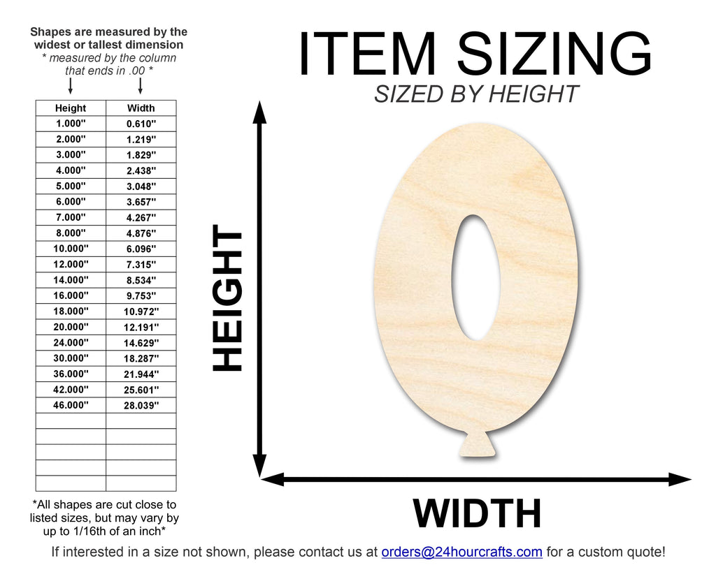 Unfinished Wood Balloon Number 0 Shape | DIY Craft Cutout | up to 46" DIY