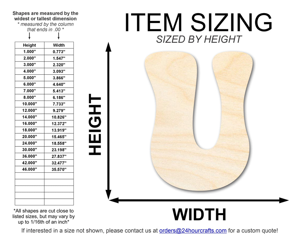 Unfinished Wood Groovy U Font Shape | DIY Craft Cutout | up to 46" DIY