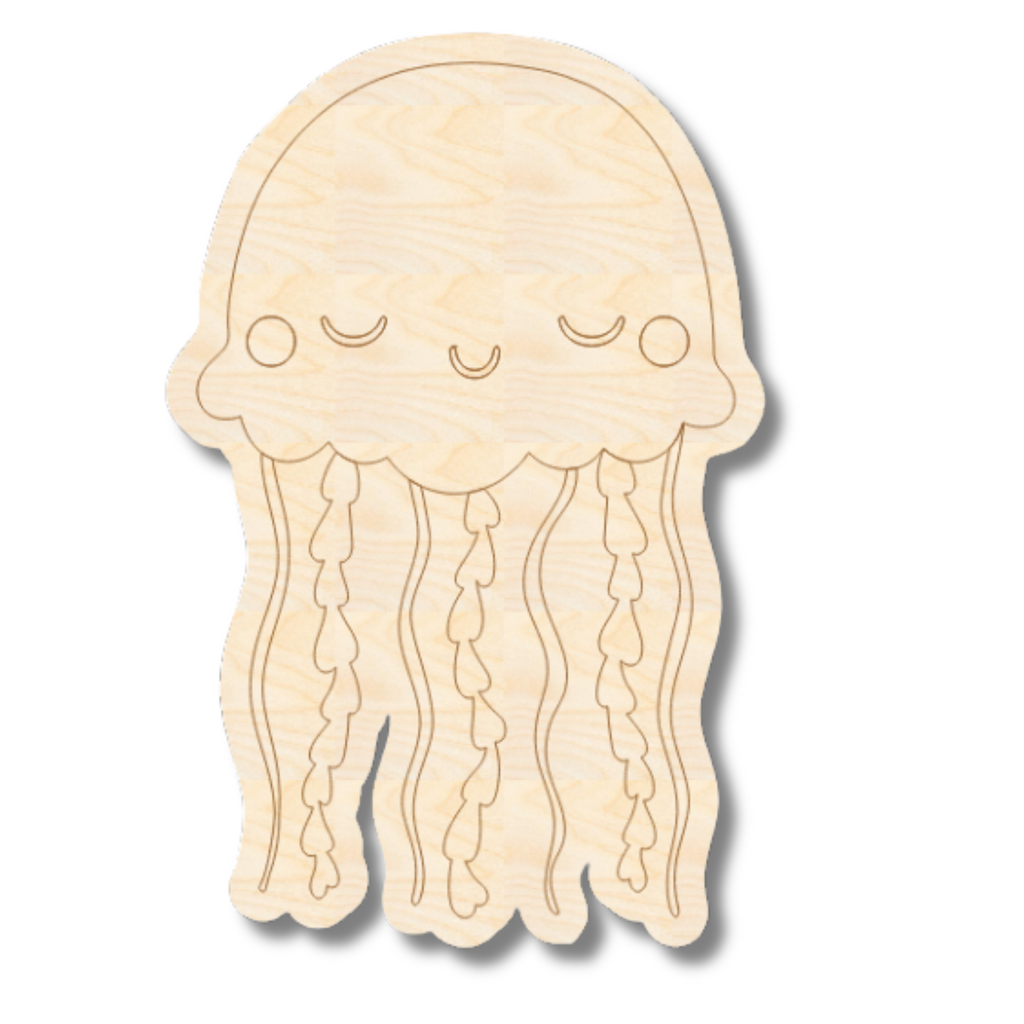 Unfinished Wood Etched Jelly Fish Shape | Paint By Line Crafts | up to 30" DIY
