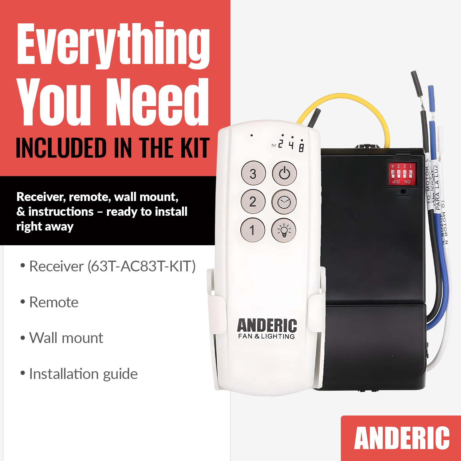Substitute for Harbor Breeze TR258B KUJCE10716 Ceiling Fan Remote Control [63T-AC83T-KIT]
