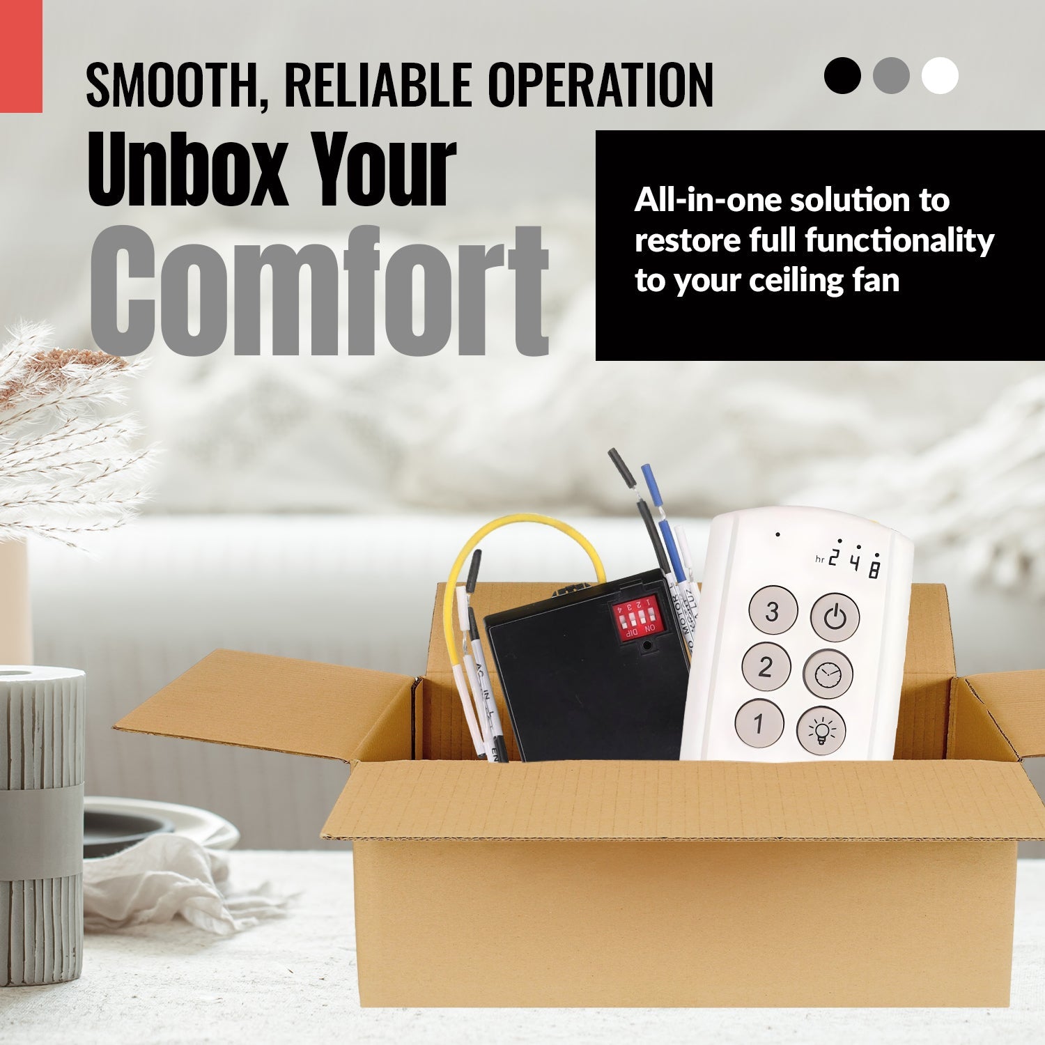 Substitute for Hampton Bay TR222A Ceiling Fan Remote Control [63T-AC83T-KIT]