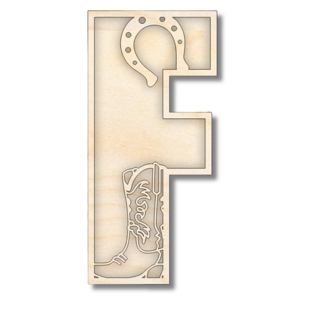 Unfinished Wood Layered Themed Letters | Rodeo | A-Z | 2 Piece | up to 24"