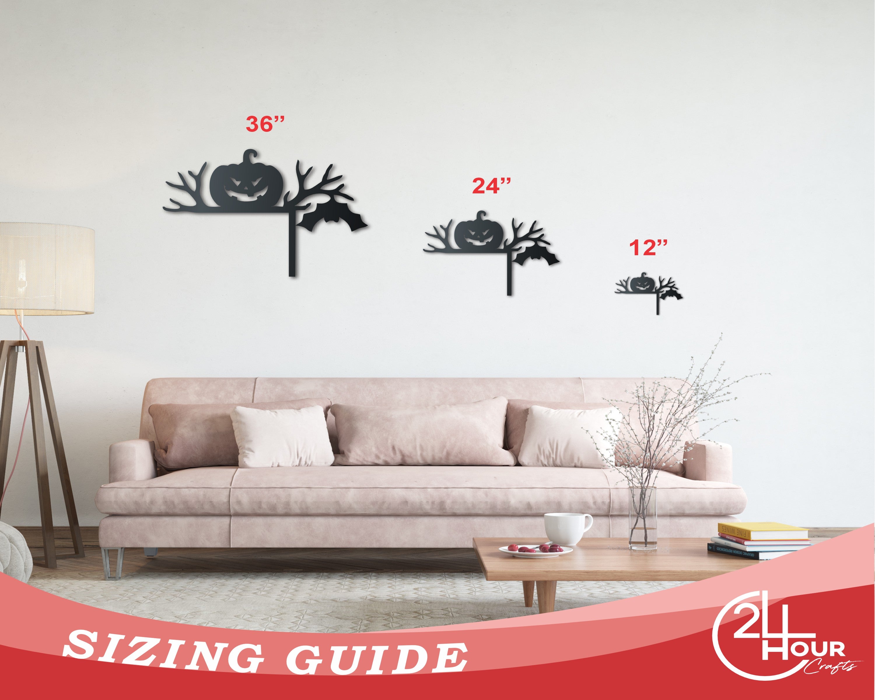 Metal Pumpkin and Bat Corner Art | Halloween | Indoor Outdoor | Up to 36" | Over 20 Color Options