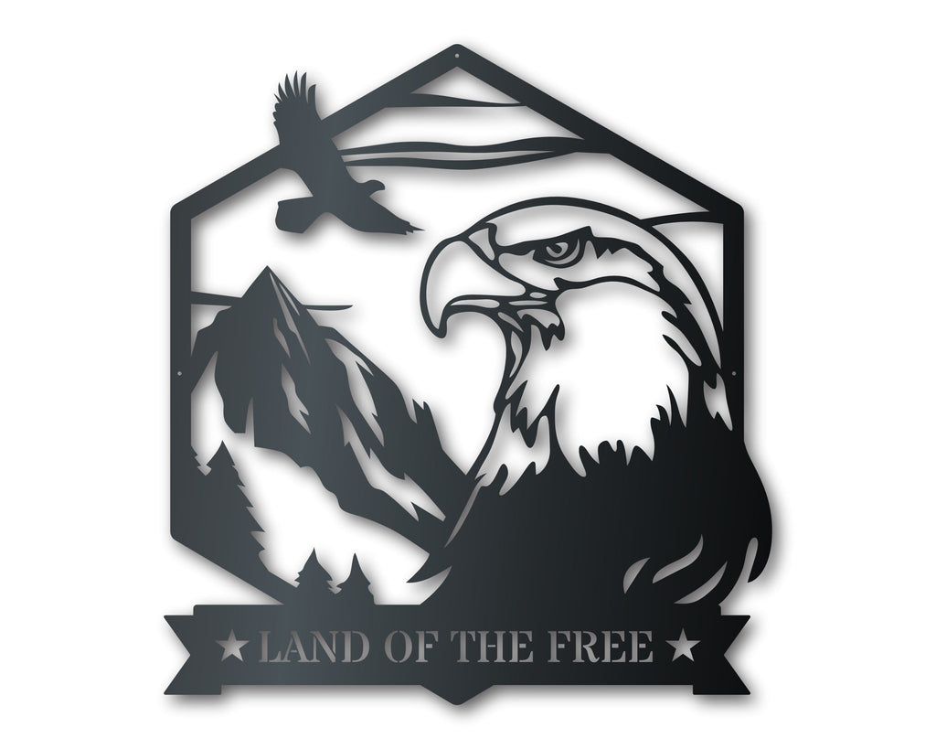 Bald Eagle Metal Sign | Patriotic Mountain Wall Art | Indoor Outdoor | Up to 46" | Over 20 Color Options