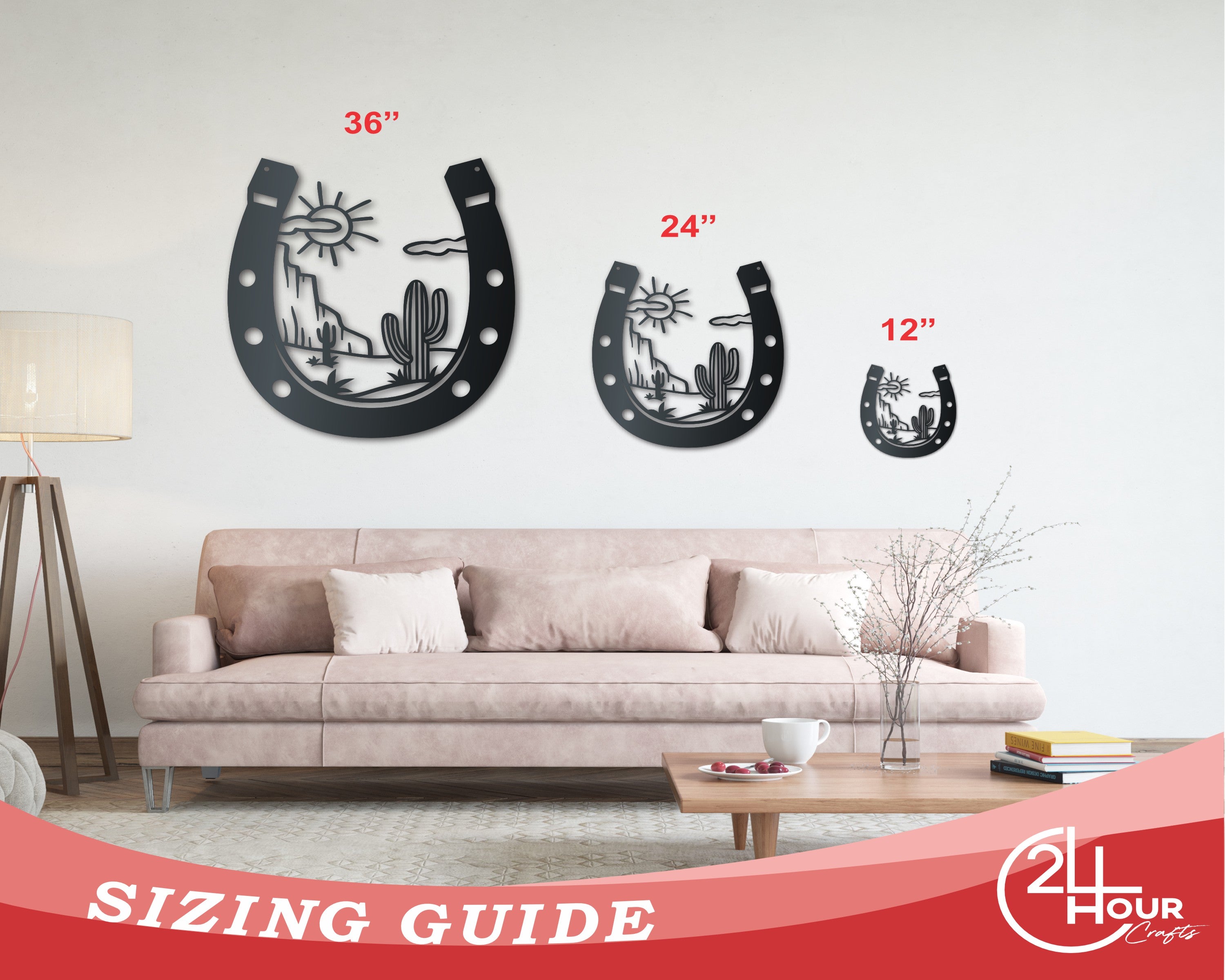 Metal Desert Horseshoe Wall Art | Southwest Desert Decor | Indoor Outdoor | Up to 46" | Over 20 Color Options