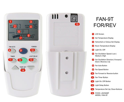 Anderic FAN9TR Replacement Thermostatic Ceiling Fan Remote Control with Reverse Key for Hampton Bay | L3HFAN9T, FAN-9T