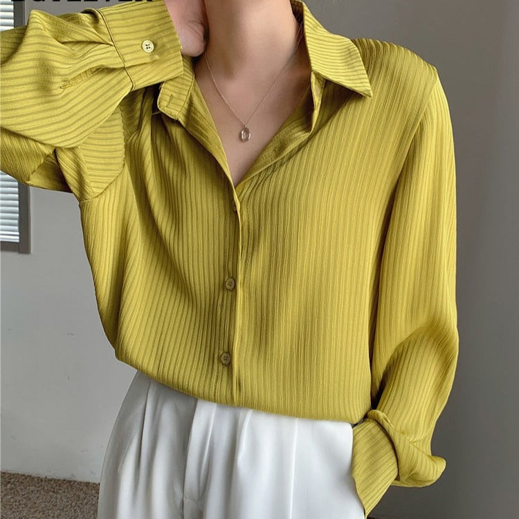 Office Ladies Striped Women Blouses Tops Full Sleeve Loose Shirts