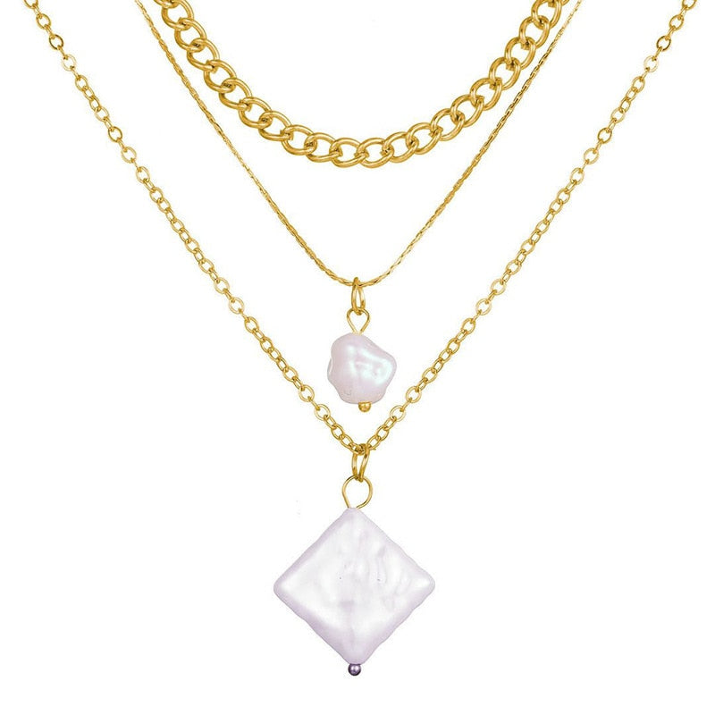 Multi Layer Lock Portrait Pendants Necklaces For Women Gold Metal Key Heart Necklace