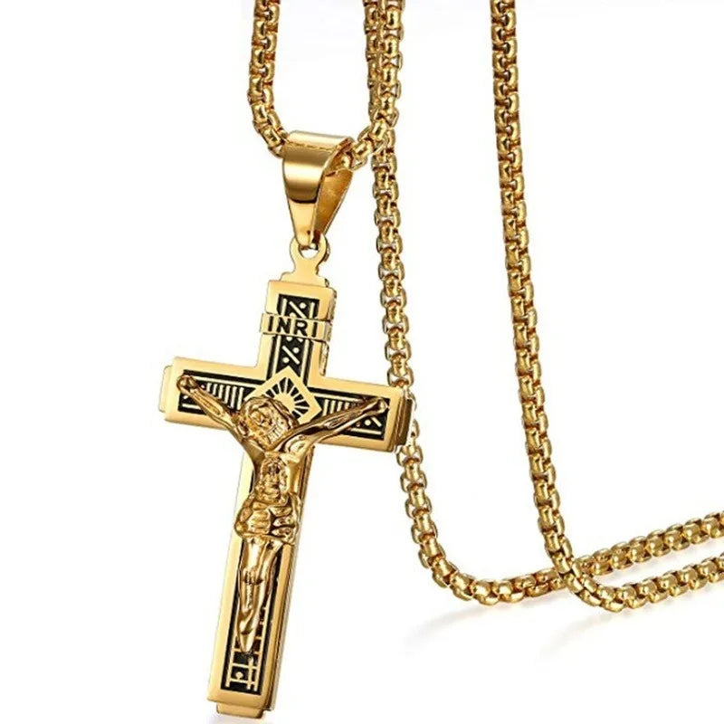 Jesus Christ Cross Necklace Gold Color Cross