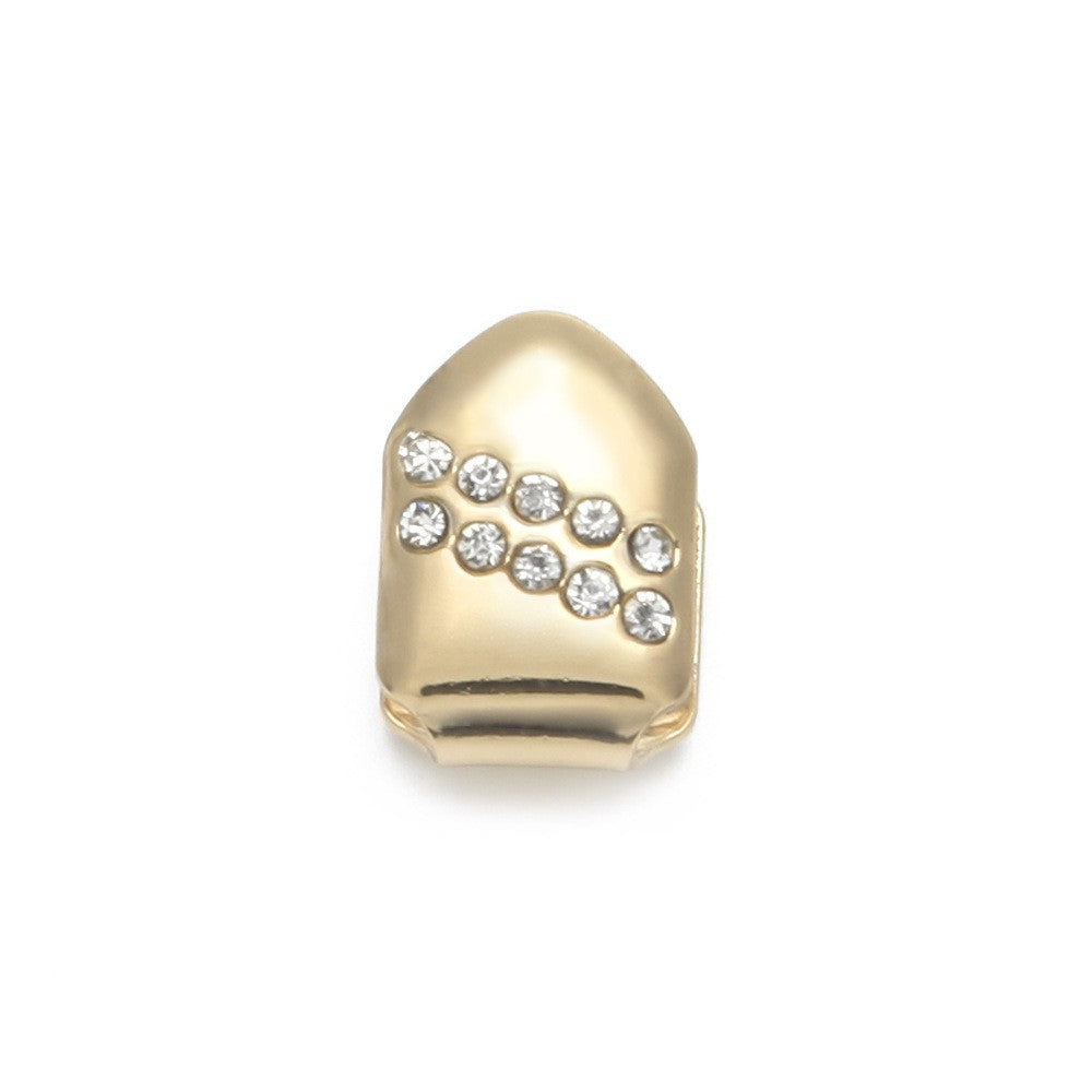 Hip-hop diamond-encrusted and gold-plated teeth grillz