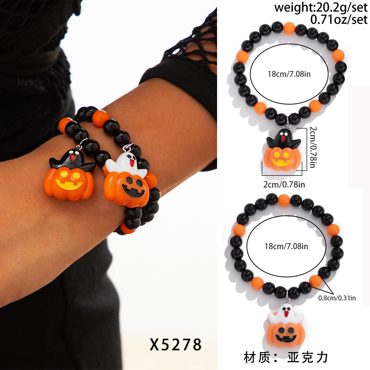 Halloween skull pumpkin bracelet set