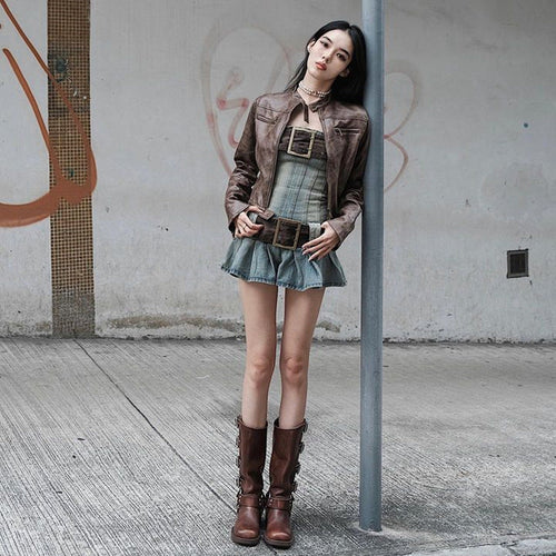 2023 summer detachable belt denim pleated bandeau denim dress