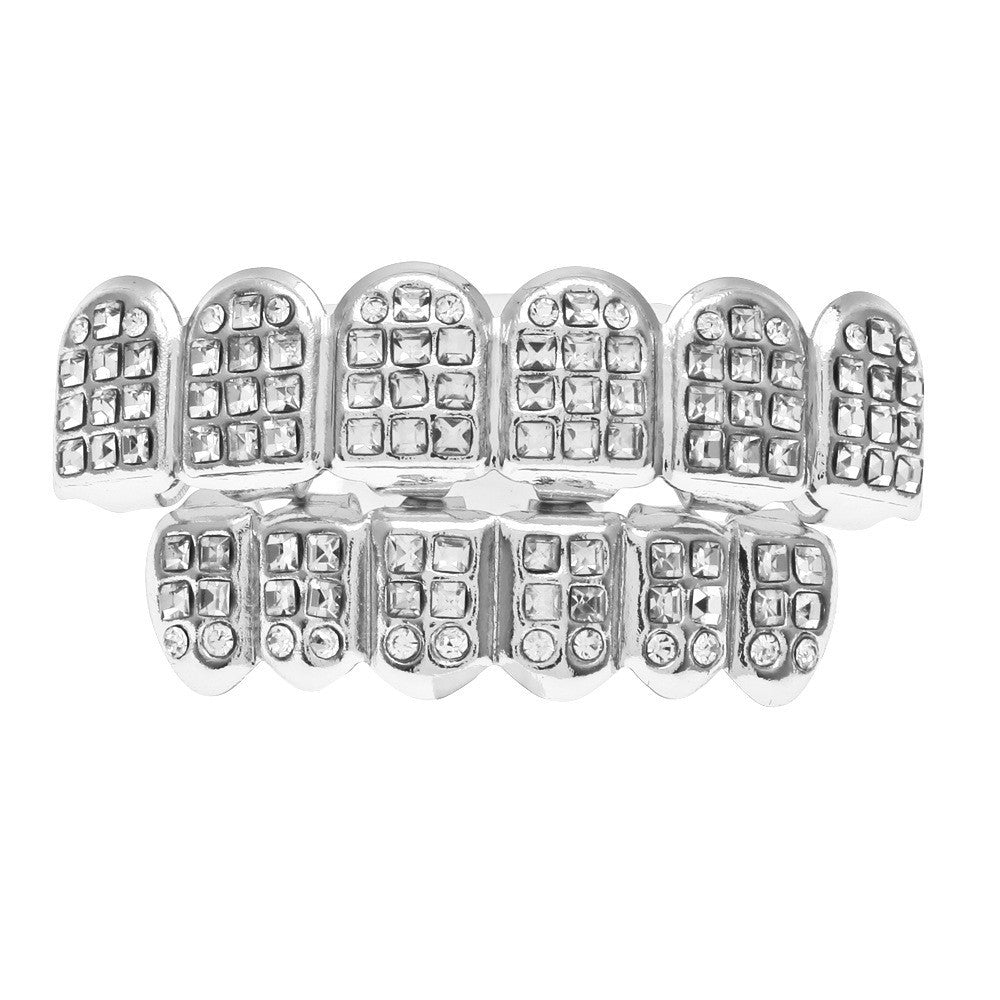 Hip-hop diamond-encrusted and gold-plated teeth grillz