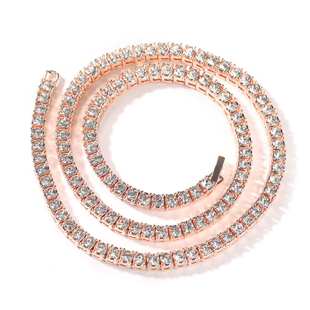 mens gold  Rhinestone Row Tennis Chain necklace