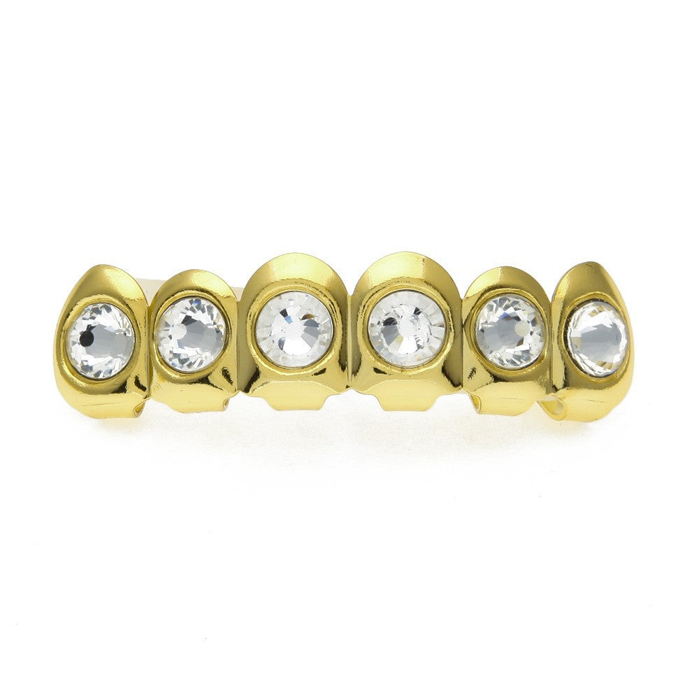 Hip-hop diamond-encrusted and gold-plated teeth grillz