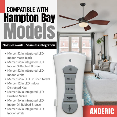 Anderic RR7216T Ceiling Fan Remote Control for UC7216T, CHQ7216T | RF | 4-DIP Pairing | 304 MHz