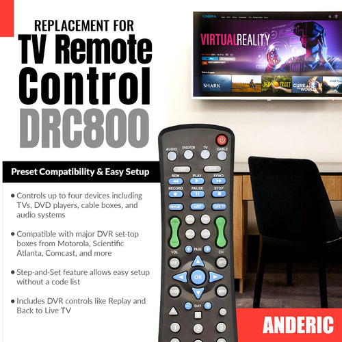 Anderic DRC800 DVR and Cable Box Remote Control for Motorola, Scientific Atlanta, and others