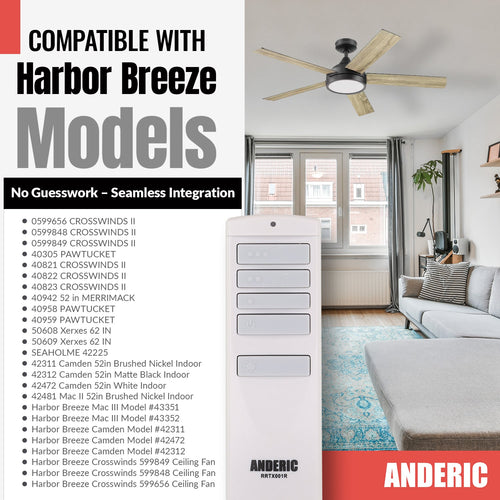 Anderic RRTX001R Replacement Ceiling Fan Remote Control for Harbor Breeze A25-TX001-R1 / A25-TX005-R