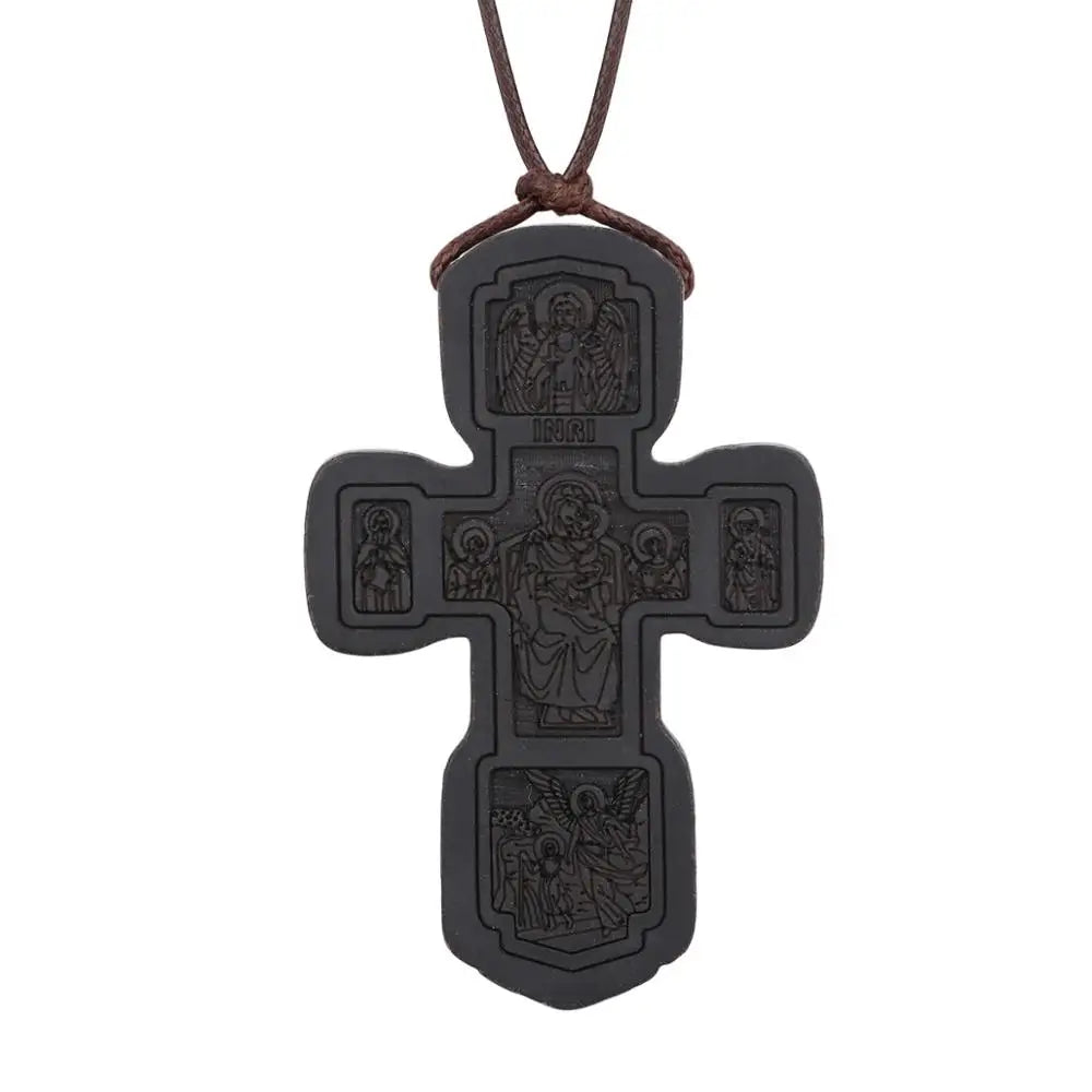 INRI red and black wood cross necklace rope chain religious