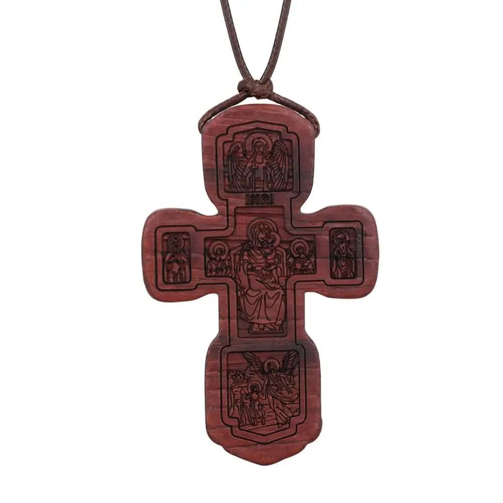 INRI red and black wood cross necklace rope chain religious