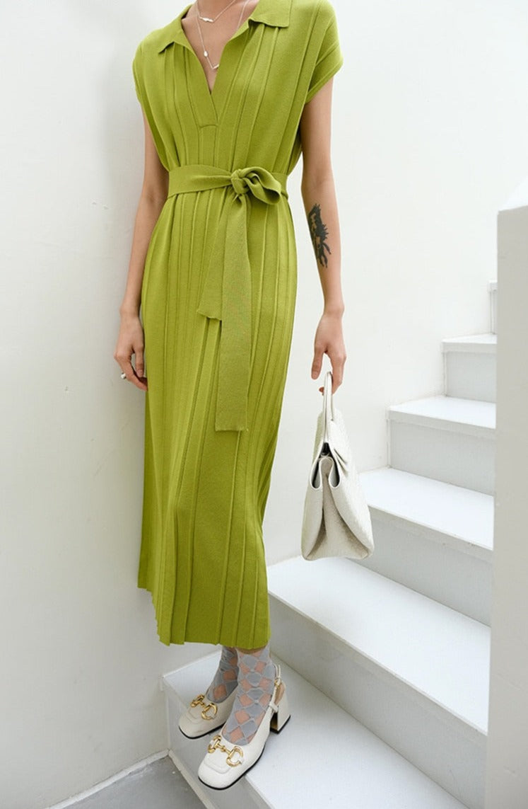 Knitted Dress Short Sleeve Loose Lace-up Female Straight Dress vestidos