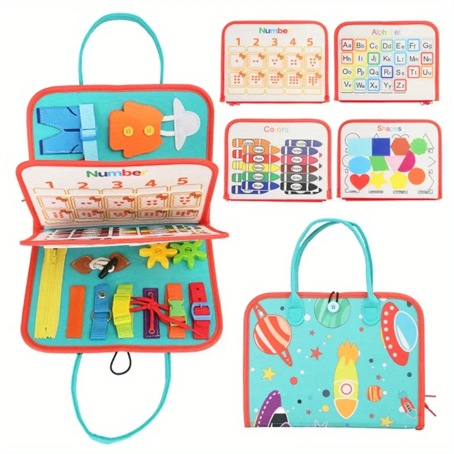 Busy Board Montessori Sensory Toy – Educational Travel Activity Board