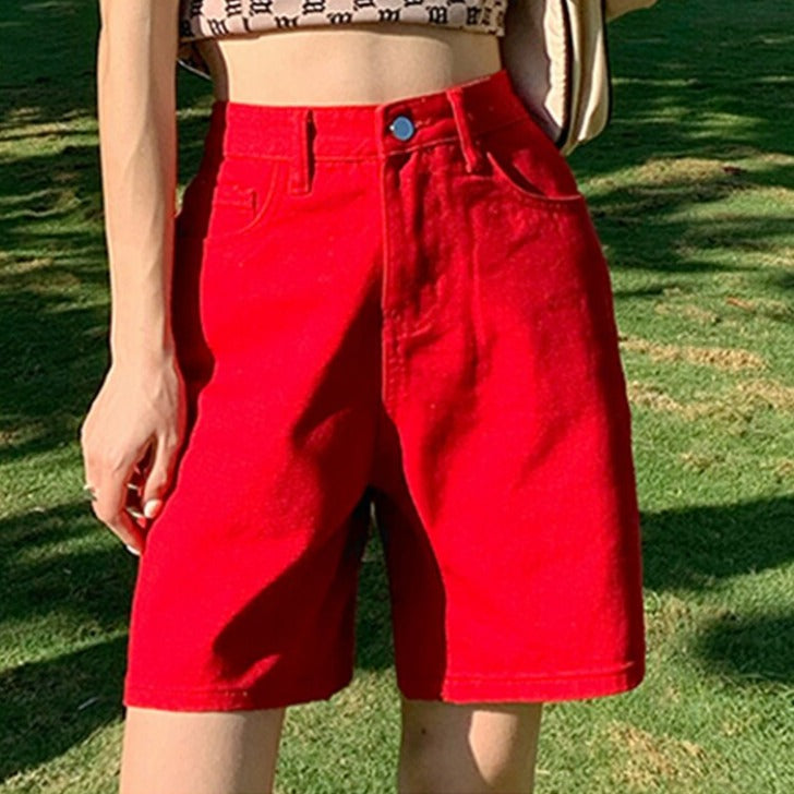 Jeans Shorts Summer High Waist Pockets Female Wide Leg Denim Shorts