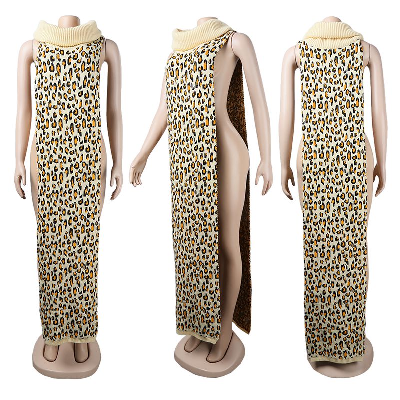Knitted Side Split Sweater Dress Sleeveless Spring Clothes for Women Y2k Outfits Long Maxi Dresses