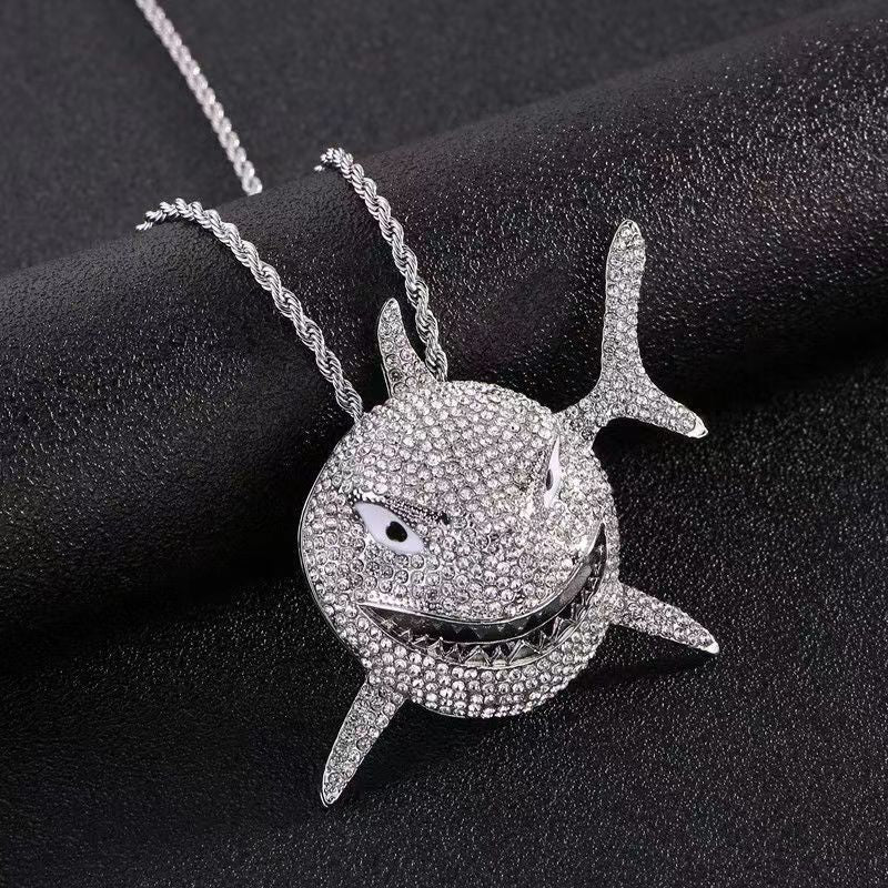 Hip Hop Fierce Shark Inlaid Zircon Pendant Charm Trend Necklace