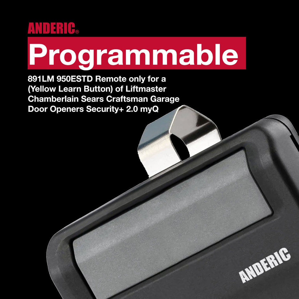 Anderic 891LM 950ESTD Garage Door Opener Remote Control for Liftmaster, Chamberlain, Sears, and Craftsman with Yellow Learn Key